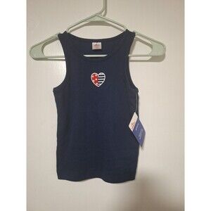 Way To Celebrate Patriotic Tank Top Girls Size 8 NWT Navy Ribbed Heart USA